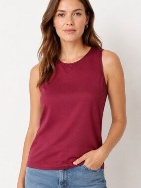 Vintage Due Per Due Royal Deep Red Silk Dotted Hem Sleeveless Semi Fit Tank Top